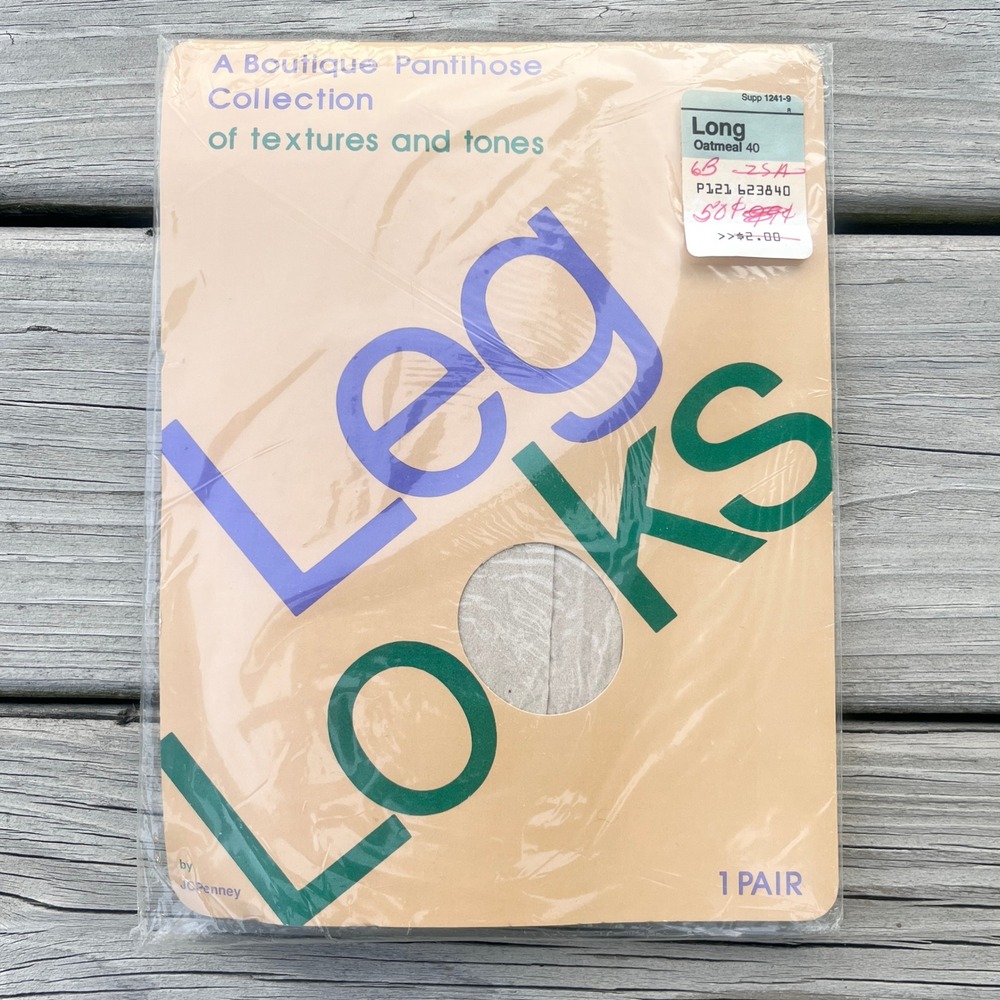 VTG‎ JCPenney Leg Looks Pantihose Oatmeal Beige Textured Nylon Long NOS